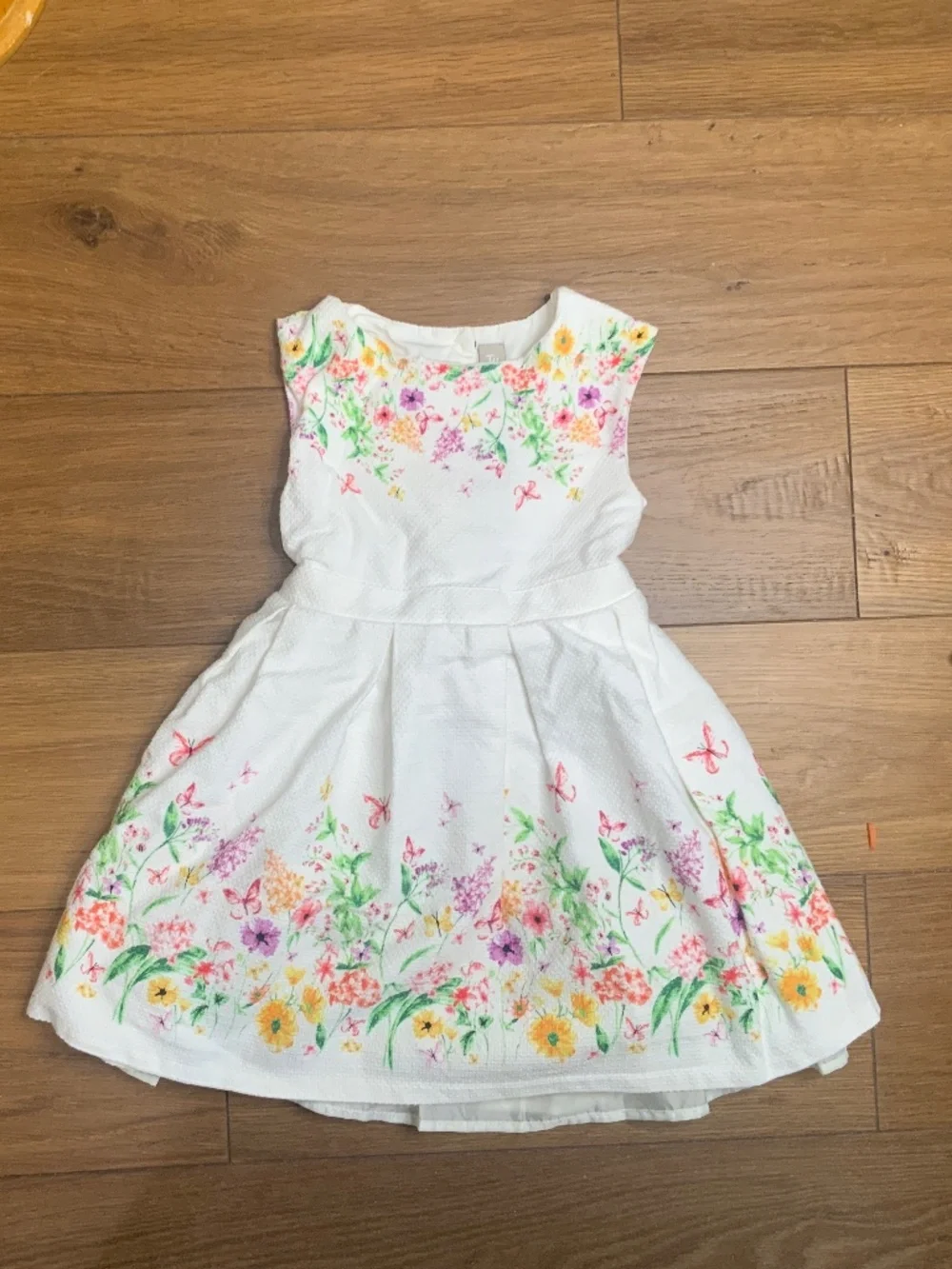White Spring or Summer Dress with flowers, butterflies and bow